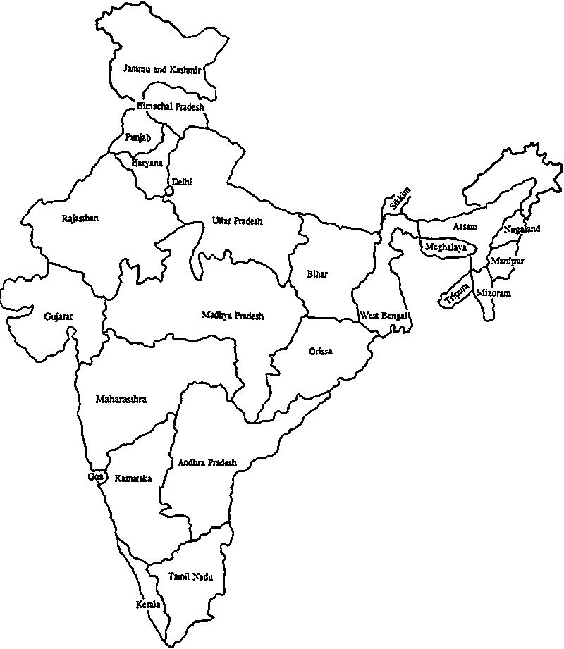 blank india political map